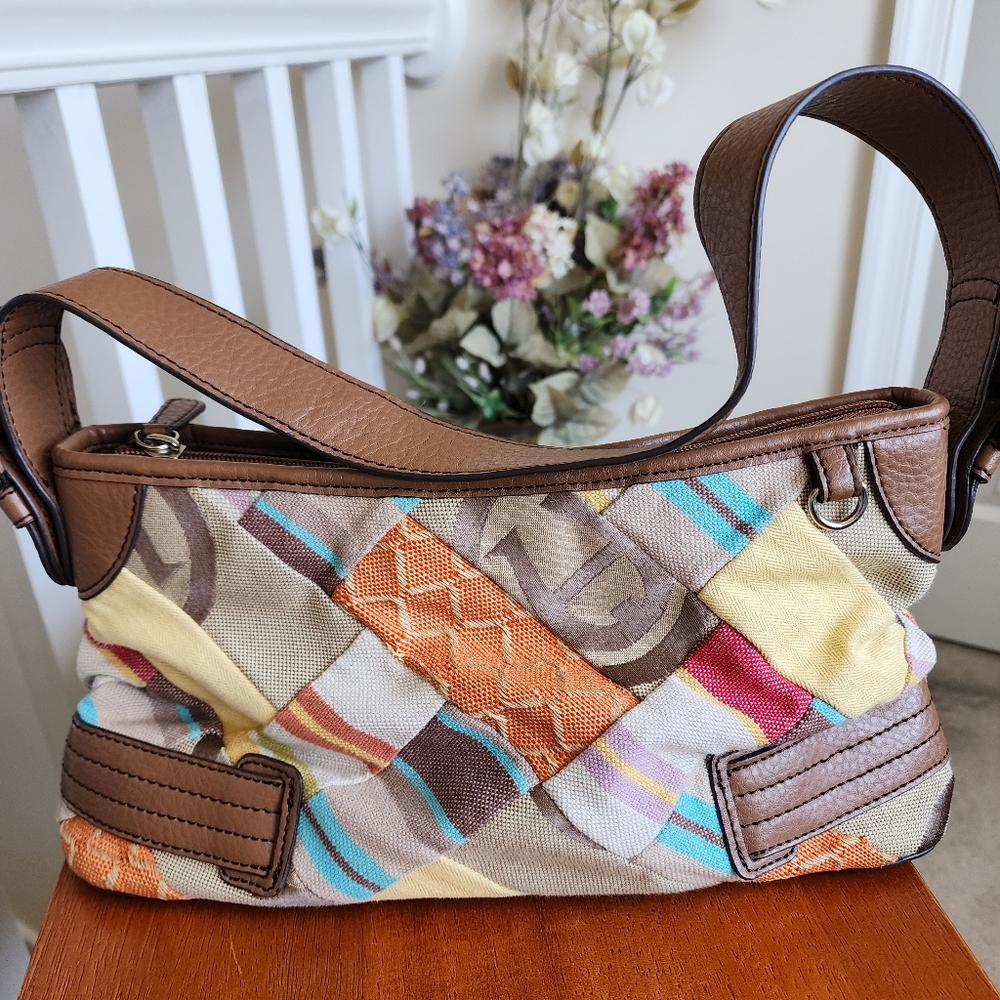 Vintage Etienne Aigner Colorful Patchwork Shoulder Bag With Leather Straps